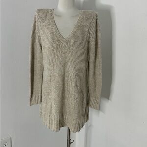 Eileen Fisher Organic Cotton Linen Neutral Knit Sweater Size Large